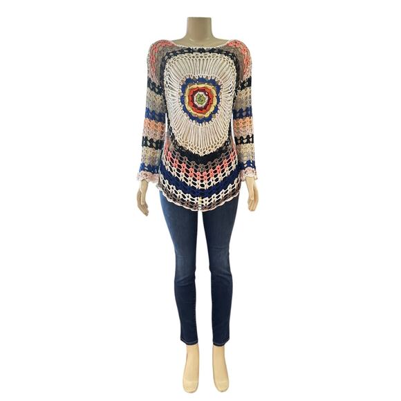 Womens Coquette Crochet Open Knitted Top Size S/M Boho Festival Hippie Earthy - Picture 1 of 13